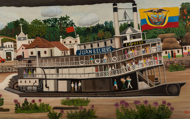 Pintura de un barco en el río Magdalena. Obra de Noé León.