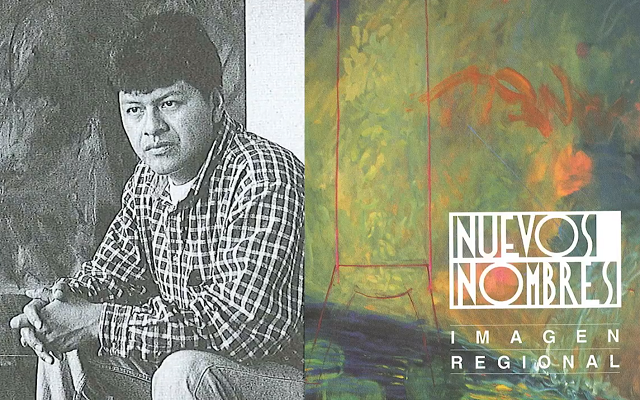 Nuevos Nombres, Imagen Regional, poster de años pasados, un artista en el costado izquierda mirando al horizonte y a su derecha su obra y el logo del proyecto Nuevos Nombres