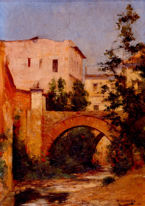 Puente Río San Francisco. Ricardo Borrero Álvarez. Pintura - Óleo sobre madera - 30,2 x 21 cm.