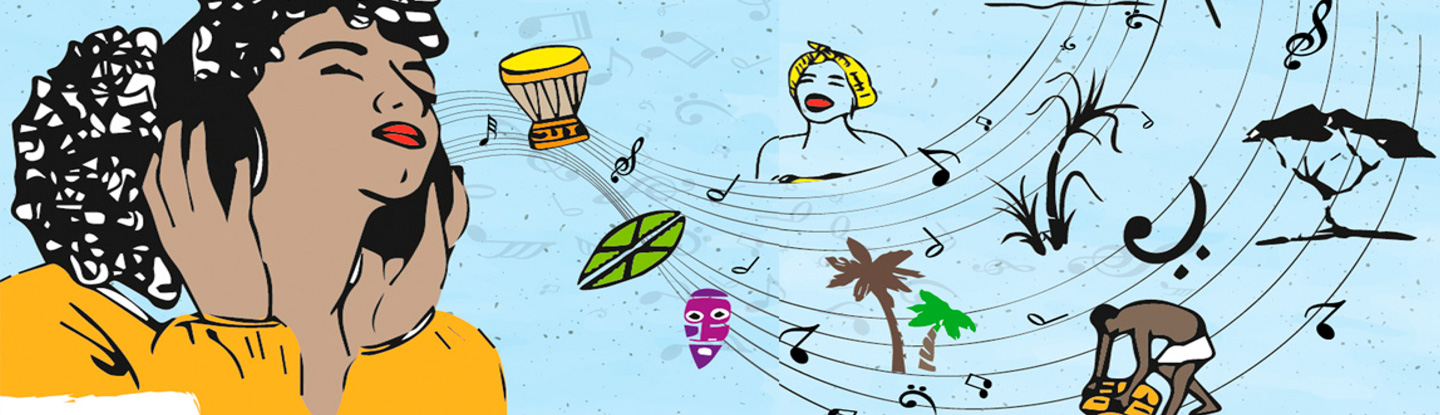 Ilustración de una mujer oyendo música con sus ojos cerrados