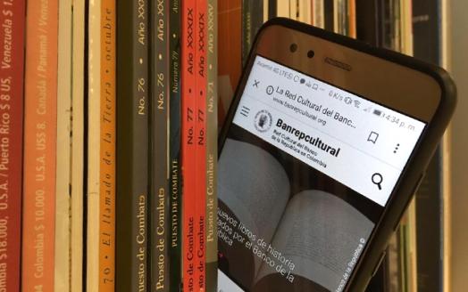 Celular con vista a la colección de la biblioteca virtual