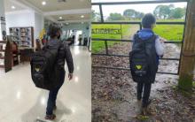 Maestra Lucia Palacios, solicitando la maleta viajera en el Centro Cultural de Florencia.